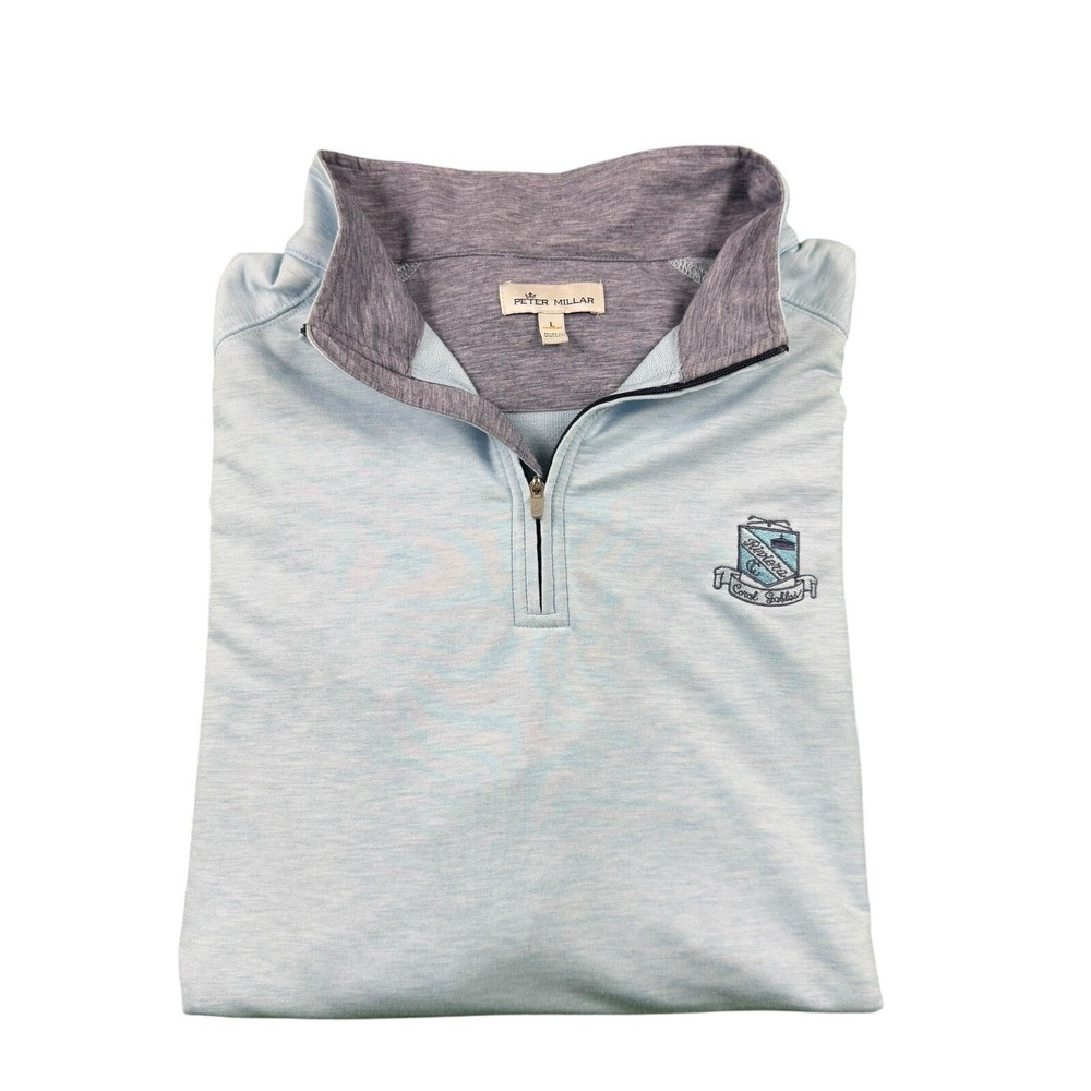 Peter Millar Mens Light Blue Riviera Coral Gables Golf Pullover 1/4 Zip Size L